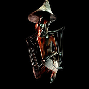 Vintage Wooden Asian Fisherman Hand Carved